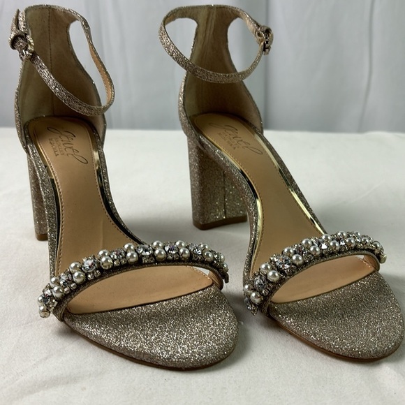 Jewel by Badgley Mischka Women's Gold Glitter Ankle Strap Slingback Heel Size 8M - Picture 2 of 7